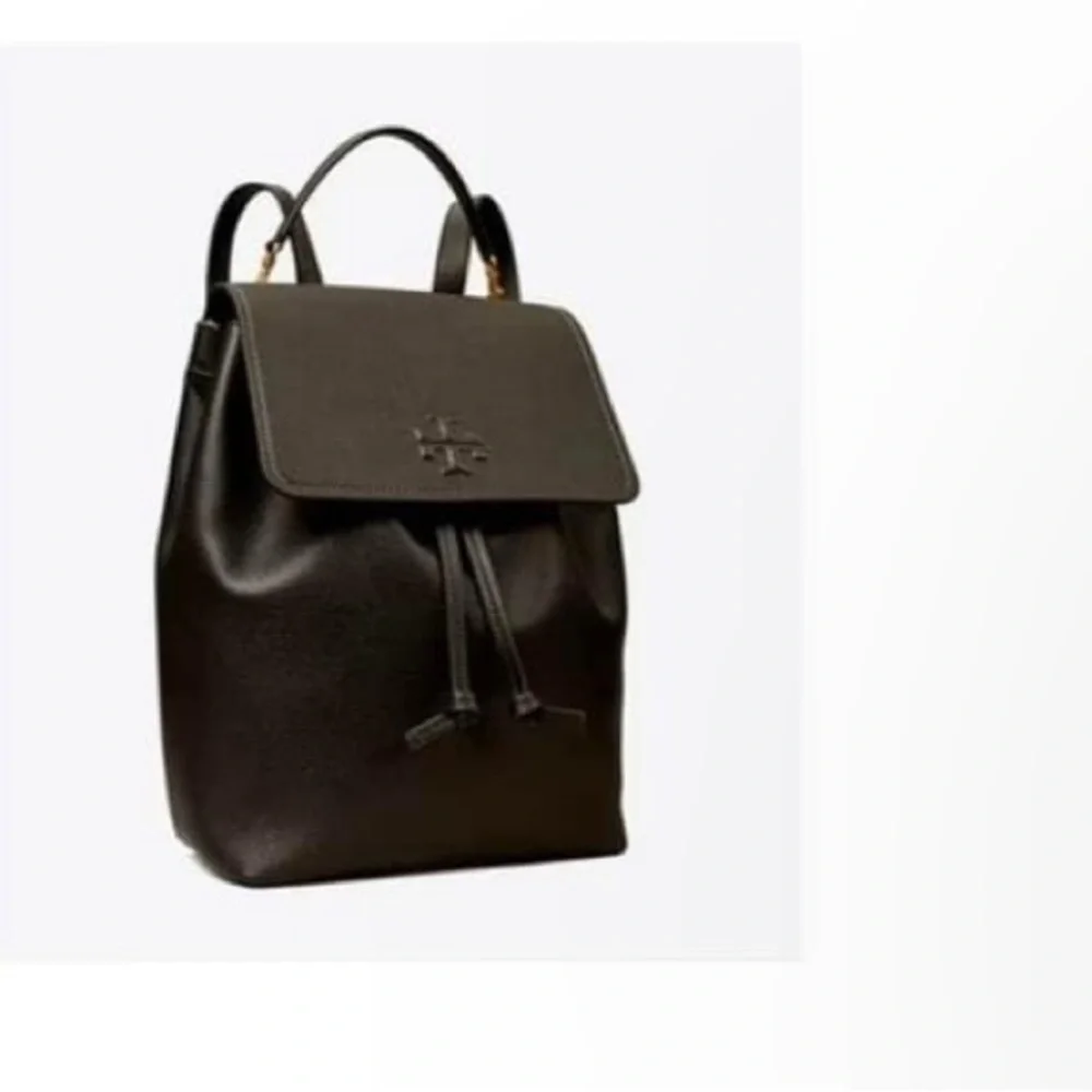 New✨tory burch Thea With Gold Hardware Pebbled Leather Backpack (black)
